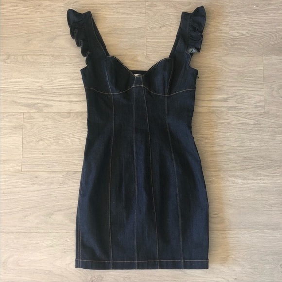 NWT Cinq a Sept 5a7 Mathis Ruffle Sleeveless Dress in Blue Indigo Denim Size 10 - Picture 5 of 8